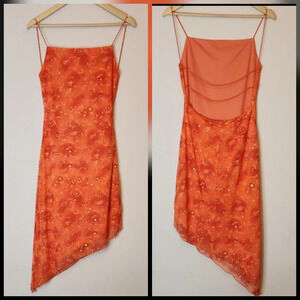VTG CITY TRIANGLES Elegant Orange Asymmetrical Beaded Dress, size M